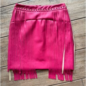 Blue B Hot Pink Studded Fringe Western Mini Skirt